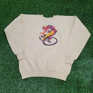 Vintage 1987 Fire Breathing Red Dragon Sweatshirt Womens M/L 20x23 Cropped USA